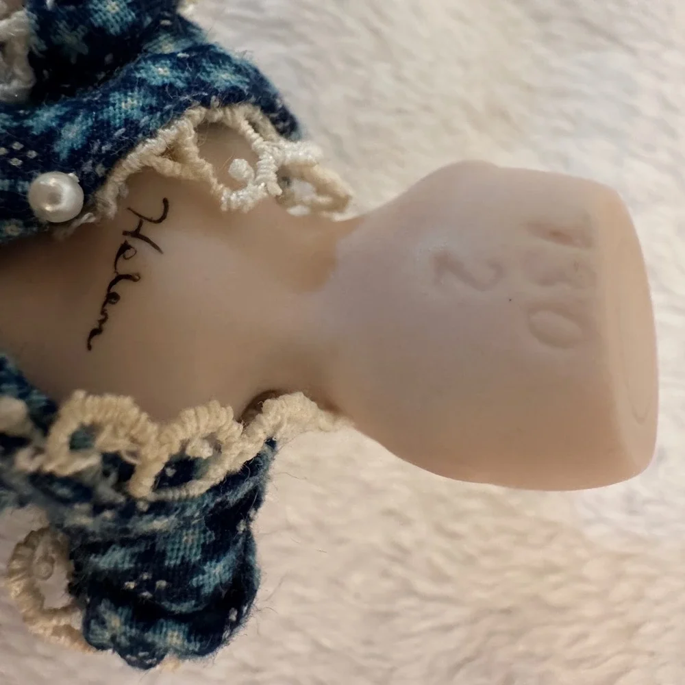 Signed Vintage German Bisque Porcelain Doll Blue Lace Excellent Handpainted 130-